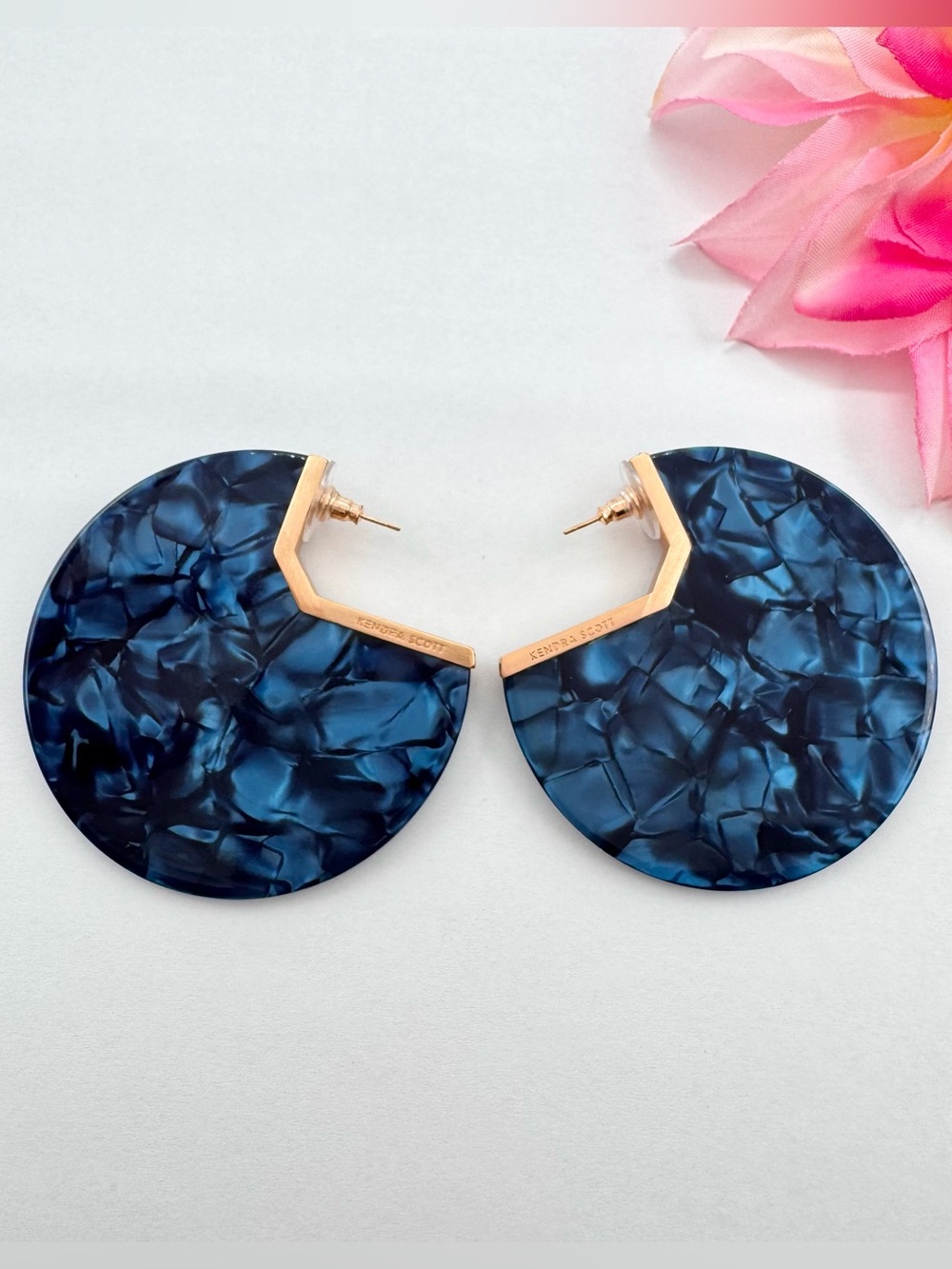 Kendra Scott Kai Earrings Blue Acetate Disc Hoop Designer Statement Signed